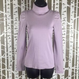 NEW Ophelia Roe Puff Sleeve Ribbed Knit Turtleneck Top S